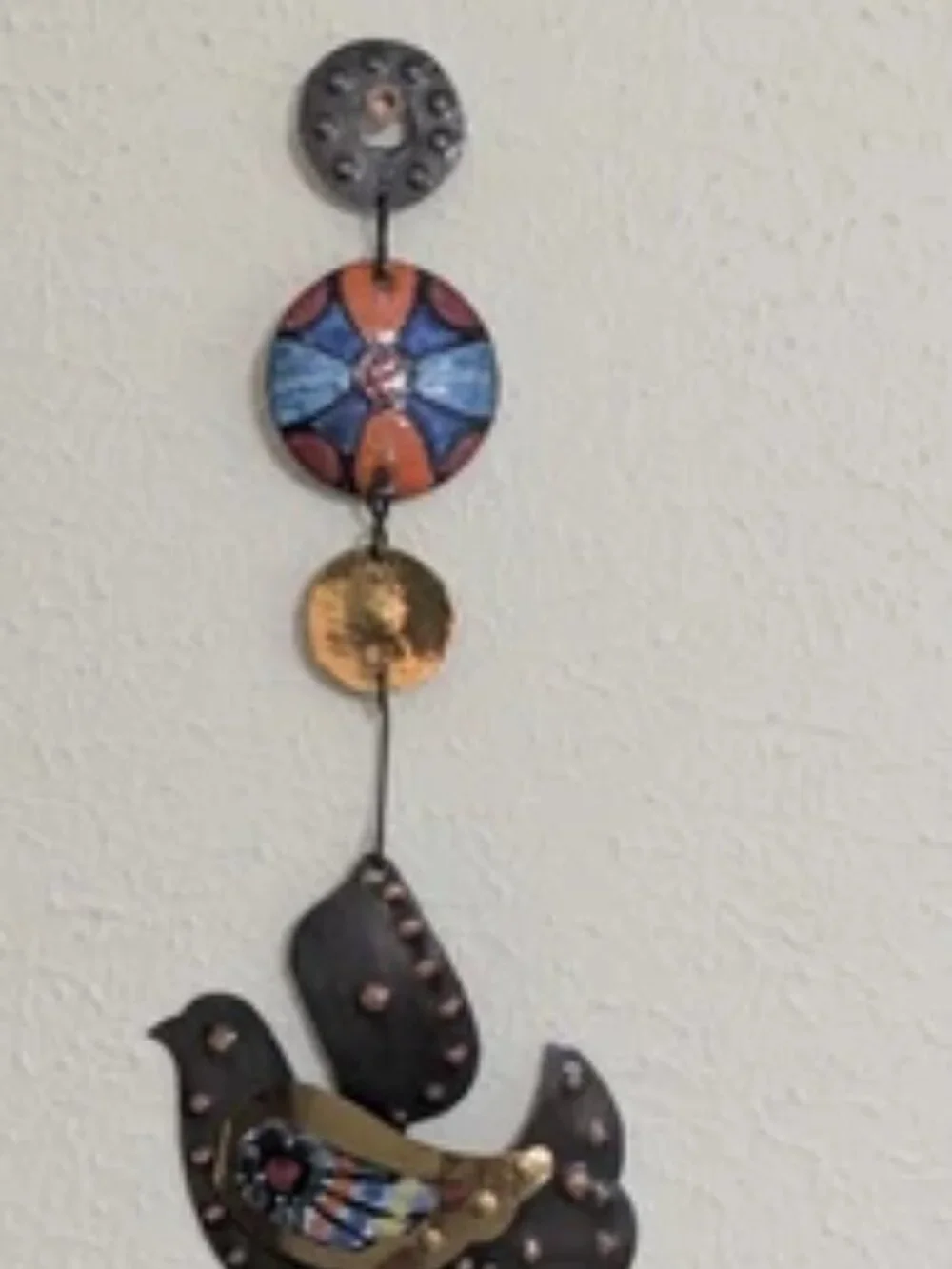 Cesar Vasquez Copper Brass & Enamel Bird Wall Hanging